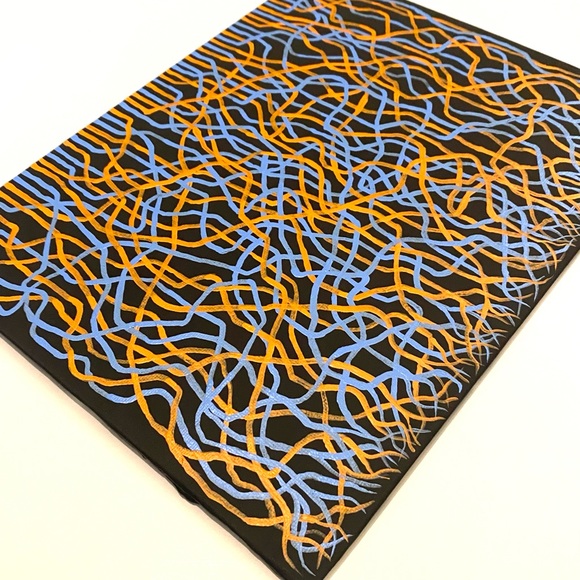 Orange and Blue Mycelium Network Painting - Black Background - Original Art - Picture 5 of 13